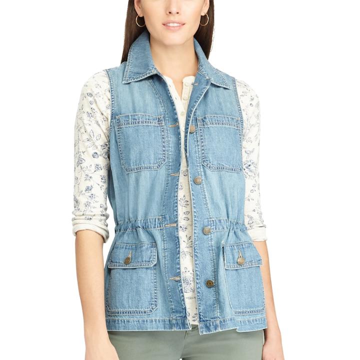 Women's Chaps Utility Denim Vest, Size: Xl, Blue
