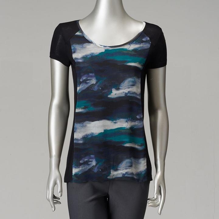 Petite Simply Vera Vera Wang Marble Mixed-media Tee, Women's, Size: Xl Petite, Dark Green