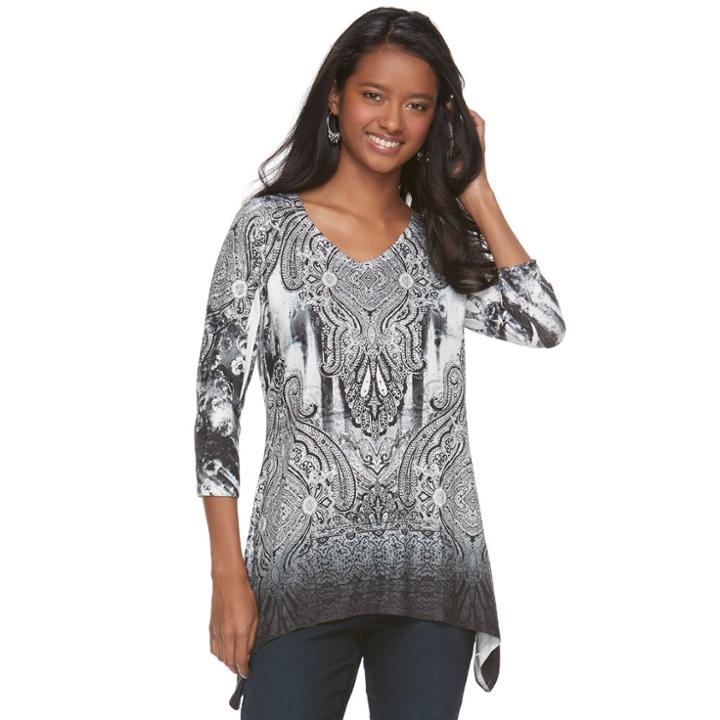 Women's Apt. 9&reg; Studded Shark-bite Hem Top, Size: Large, White Oth