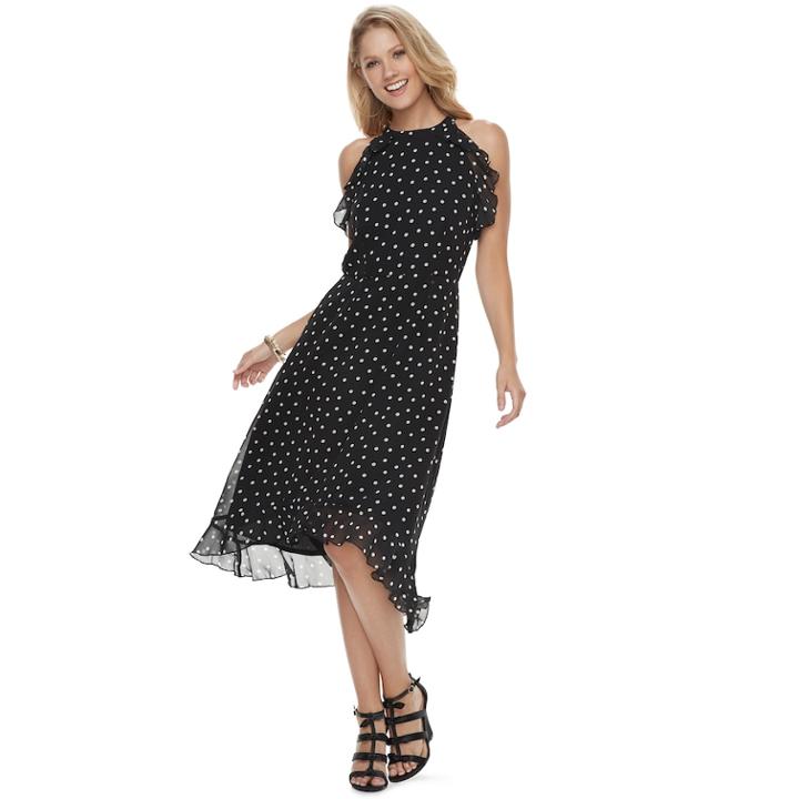 Women's Elle Dot Ruffle High-low Halter Dress, Size: Xl, Grey (charcoal)