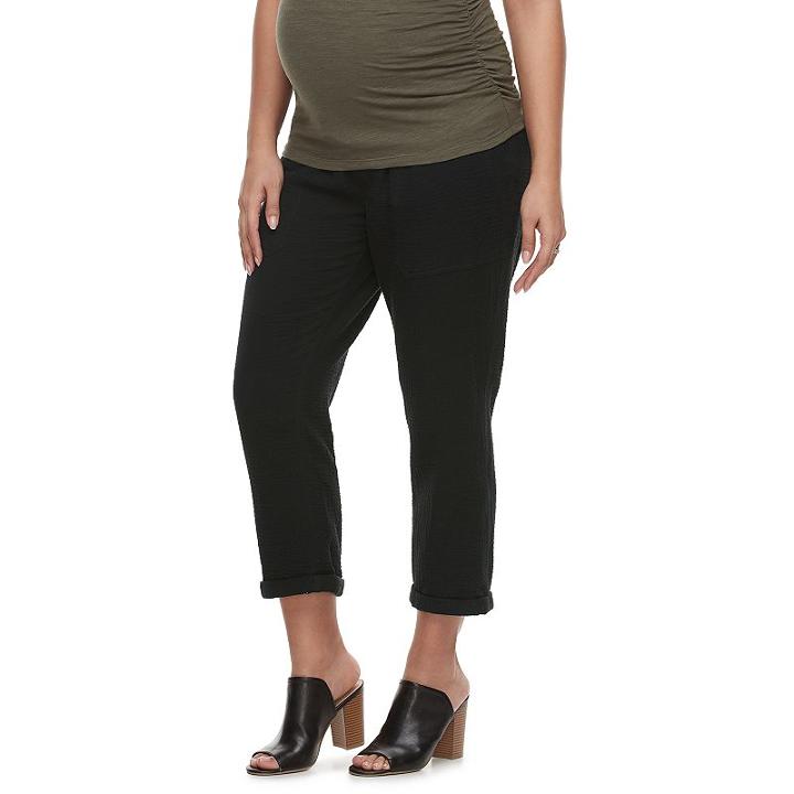 Maternity A:glow Belly Panel Textured Capris, Women's, Size: 6-mat, Black