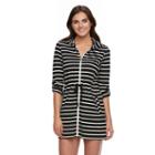 Women's Apt. 9&reg; Hooded Striped Zip-front Cover-up, Size: Xxl, Black