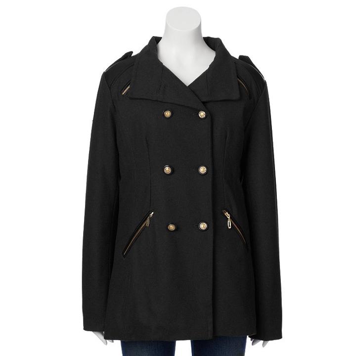 Women's Excelled Mixed-media Peacoat, Size: Small, Black