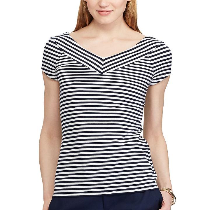 Women's Chaps V-neck Tee, Size: Large, Blue (navy)