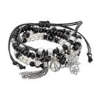 Hamsa & Tassel Charm Beaded Bracelet Set, Women's, Black