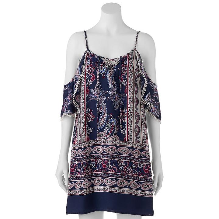 Juniors' Trixxi Lace-up Off Shoulder Shift Dress, Girl's, Size: Small, Blue (navy)