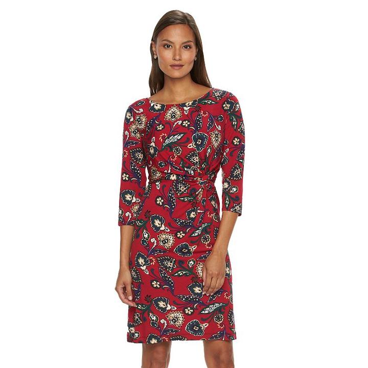 Petite Dana Buchman Printed Faux-wrap Dress, Women's, Size: L Petite, Med Red