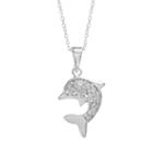 Cubic Zirconia Sterling Silver Dolphin Pendant Necklace, Women's, Grey