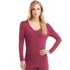 Women's Cuddl Duds Softwear V-neck Top, Size: Xlrg Av/rg, Dark Red