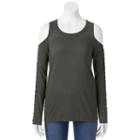 Juniors' Pink Republic Lace-up Cold Shoulder Sweater, Teens, Size: Medium, Green Oth