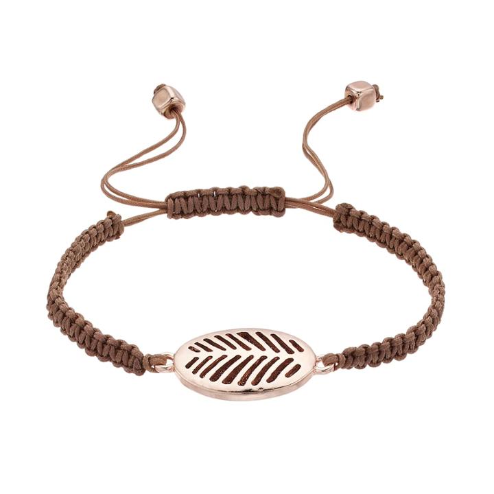 Woven Brown Cord Adjustable Leaf Bracelet, Women's, Pink