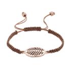Woven Brown Cord Adjustable Leaf Bracelet, Women's, Pink
