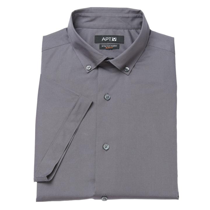 Men's Apt. 9&reg; Slim-fit Stretch Button-down Collar Dress Shirt, Size: M 15.5-16, Dark Grey
