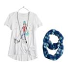 Girls 7-16 & Plus Size Self Esteem Side Knot Top Set With Scarf & Necklace, Size: M Plus, White