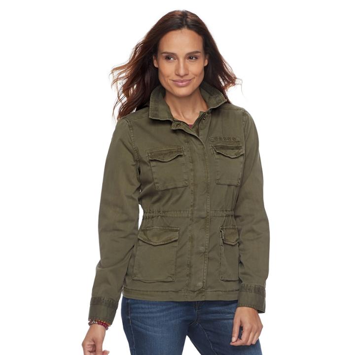 Petite Sonoma Goods For Life&trade; Embroidered Utility Jacket, Women's, Size: Xl Petite, Green