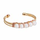 White Bead Faux Suede Wrapped Cuff Bracelet, Women's, Beige Oth