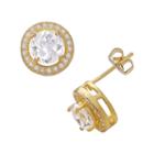 14k Gold Over Silver Plate Cubic Zirconia Frame Stud Earrings, Women's, Yellow
