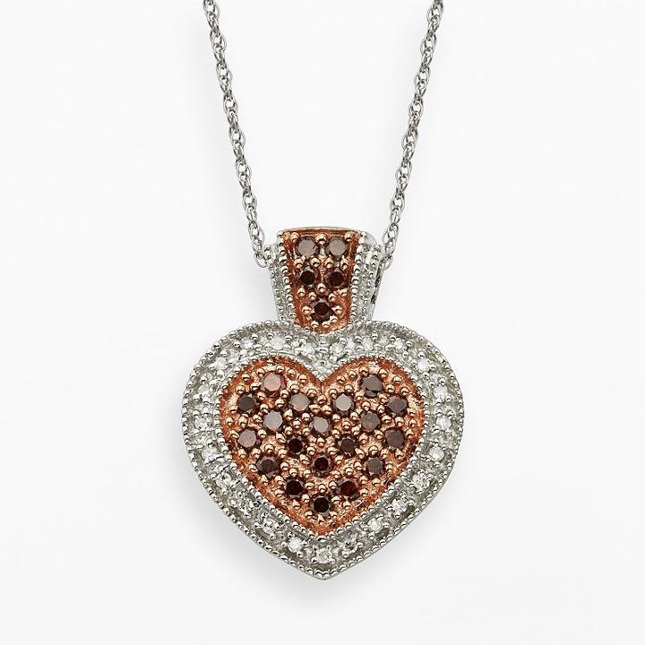 Sterling Silver 1/2-ct. T.w. Red And White Diamond Heart Pendant, Women's, Size: 18