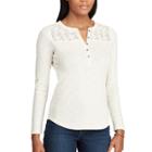 Women's Chaps Lace-trim Henley Shirt, Size: Large, White