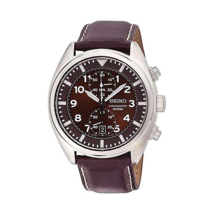 Seiko Men's Leather Chronograph Watch - Snn241, Brown