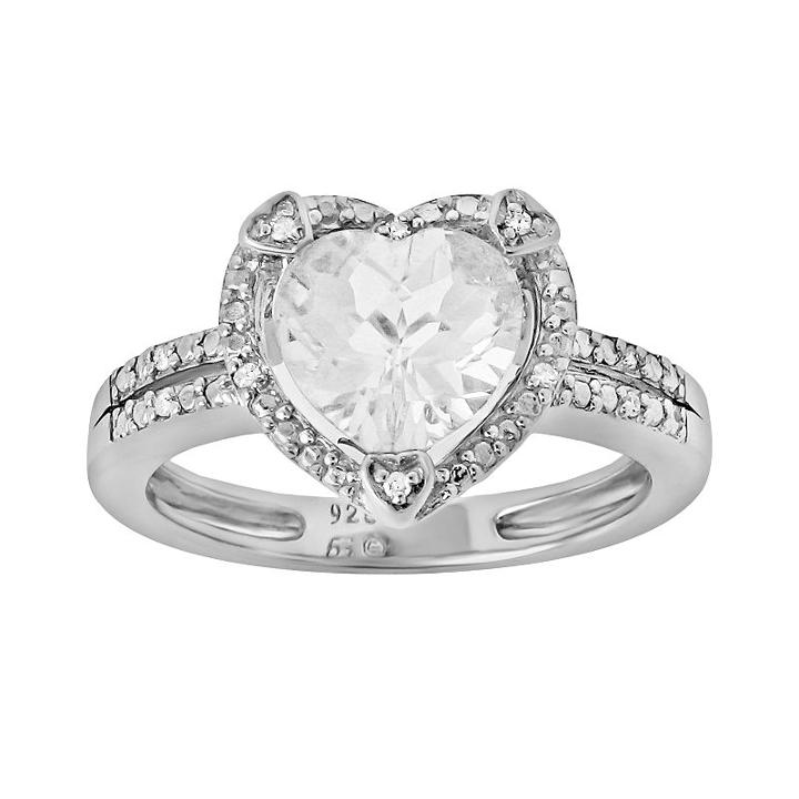 Sterling Silver White Topaz And Diamond Accent Heart Frame Ring, Women's, Size: 5