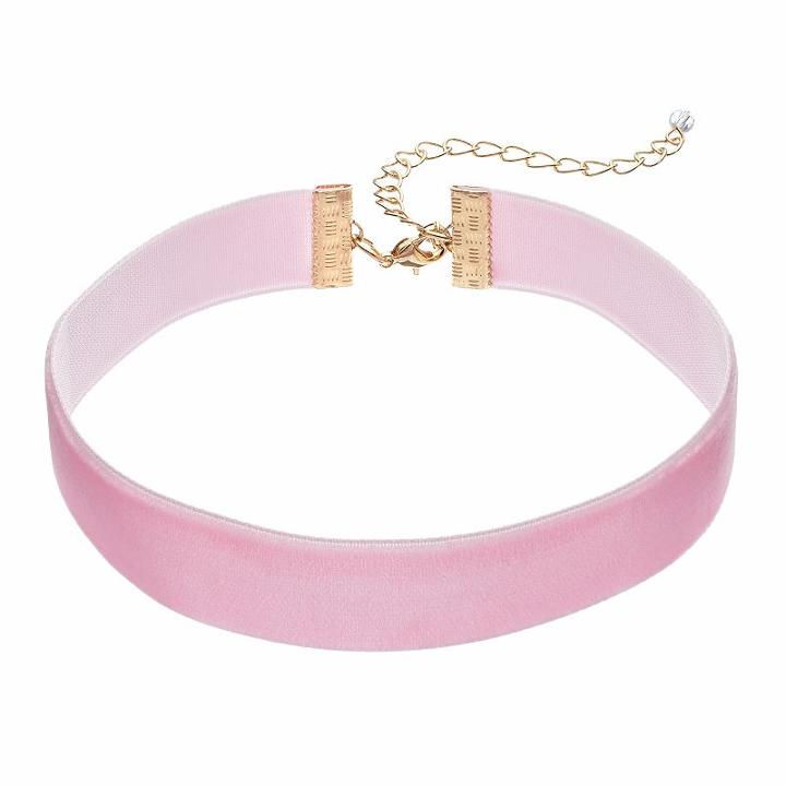 Velvet Ribbon Choker Necklace, Women's, Pink