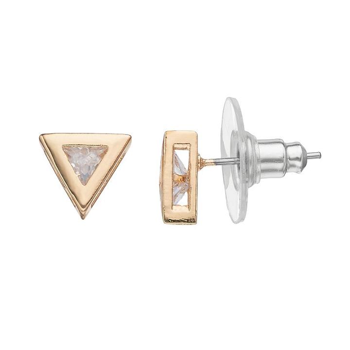 Lc Lauren Conrad Cubic Zirconia Nickel Free Triangle Stud Earrings, Women's, Gold