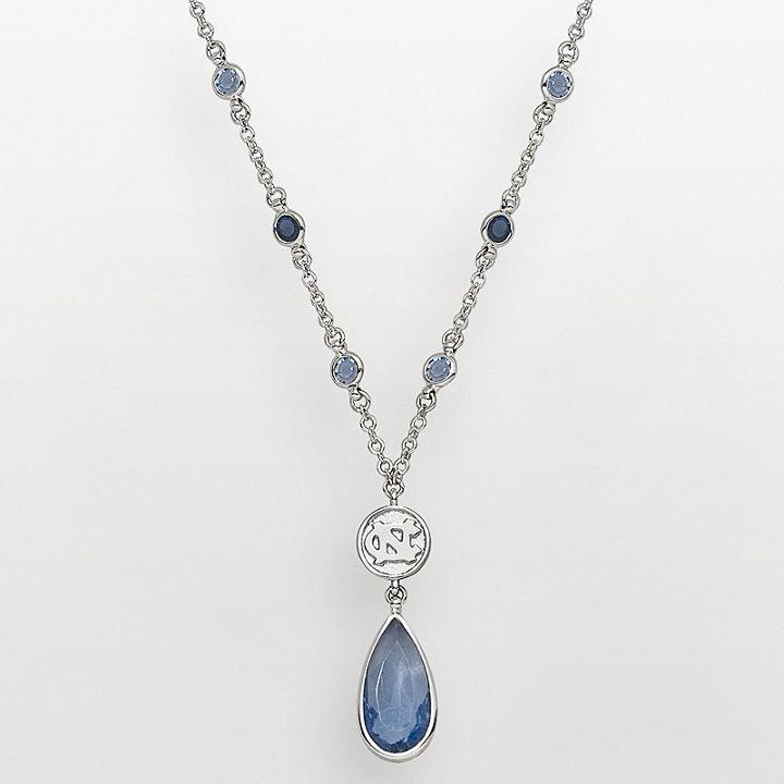 North Carolina Tar Heels Silver Tone Crystal Logo Teardrop Y Necklace, Women's, Blue