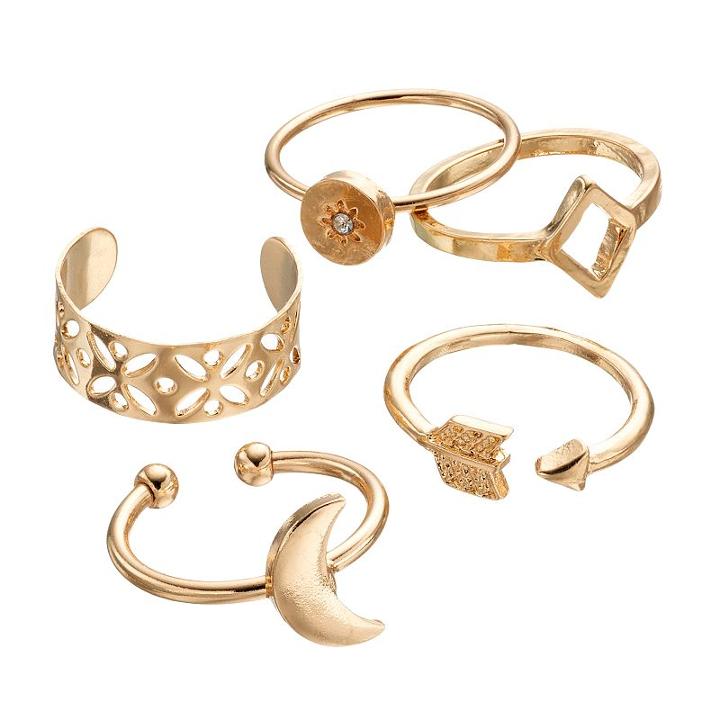 Mudd&reg; Crescent, Sunburst, Arrow & Triangle Toe Ring Set, Women's, Gold