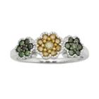 Sterling Silver 1/2-ct. T.w. Green And Yellow Diamond Flower Ring, Women's, Size: 6, Multicolor