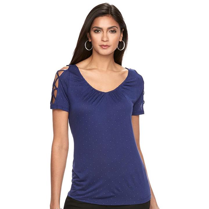 Women's Jennifer Lopez Lace-up Cold-shoulder Tee, Size: Small, Drk Purple
