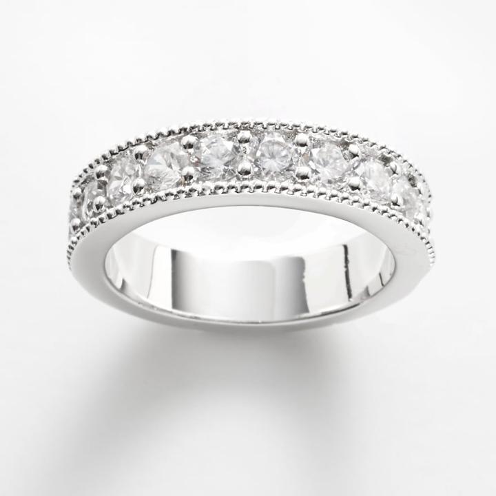 Silver Plate Cubic Zirconia Half Eternity Ring, Women's, White