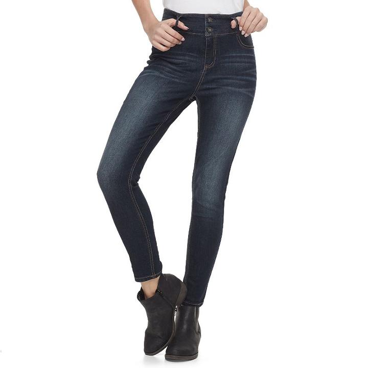 Juniors' Tinseltown Double Button Stacked Ankle Jeans, Teens, Size: 13, Dark Blue