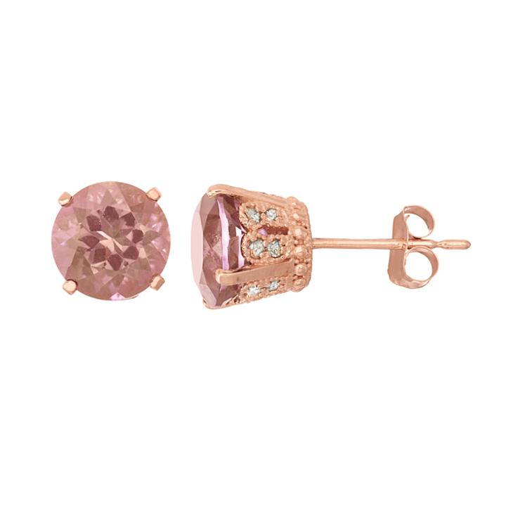 14k Rose Gold Over Silver Peach Quartz & Lab-created White Sapphire Stud Earrings, Women's, Orange