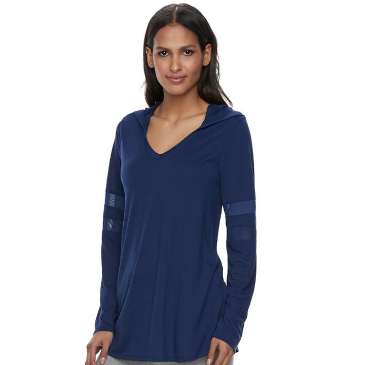 Women's French Laundry Mesh Sleeve Hooded Tunic, Size: Small, Blue