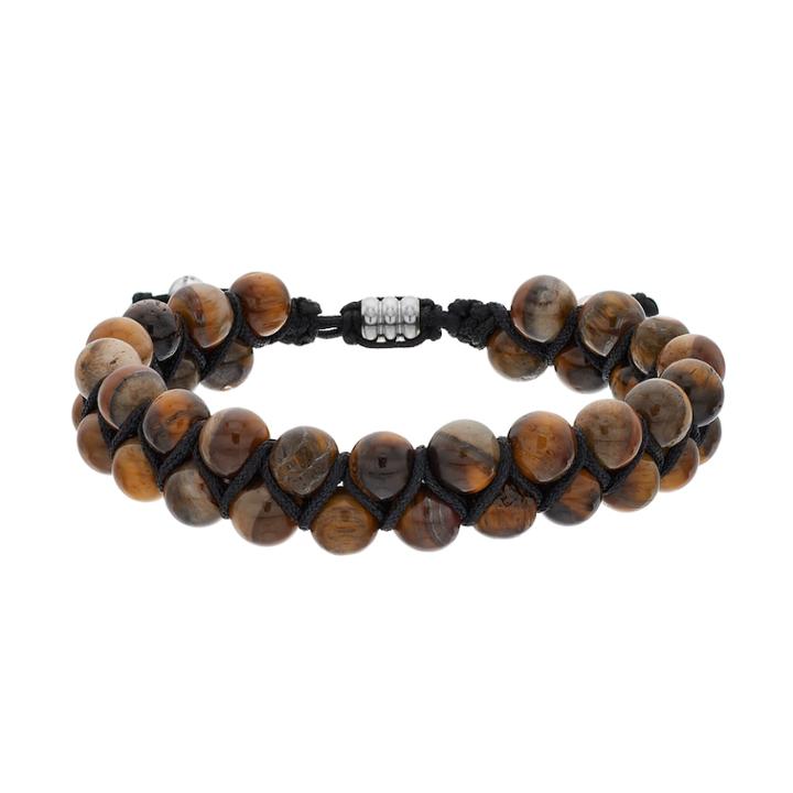 Men's 1913 Stainless Steel Tiger's-eye Beaded Bracelet, Silver
