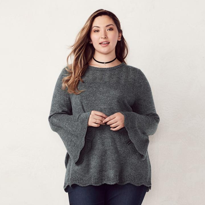Plus Size Lc Lauren Conrad Pointelle Crewneck Sweater, Women's, Size: 1xl, Med Grey
