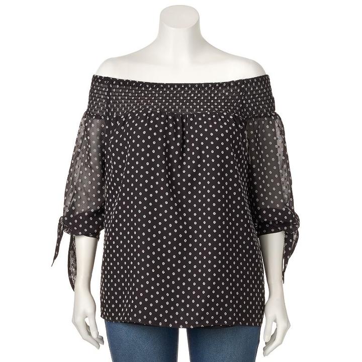 Plus Size Ab Studio Swiss Dot Off-the-shoulder Top, Women's, Size: 1xl, Ovrfl Oth