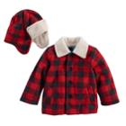 Baby Boy Great Guy Buffalo Plaid & Sherpa Heavyweight Jacket & Trapper Hat Set, Size: 12 Months, Brt Red