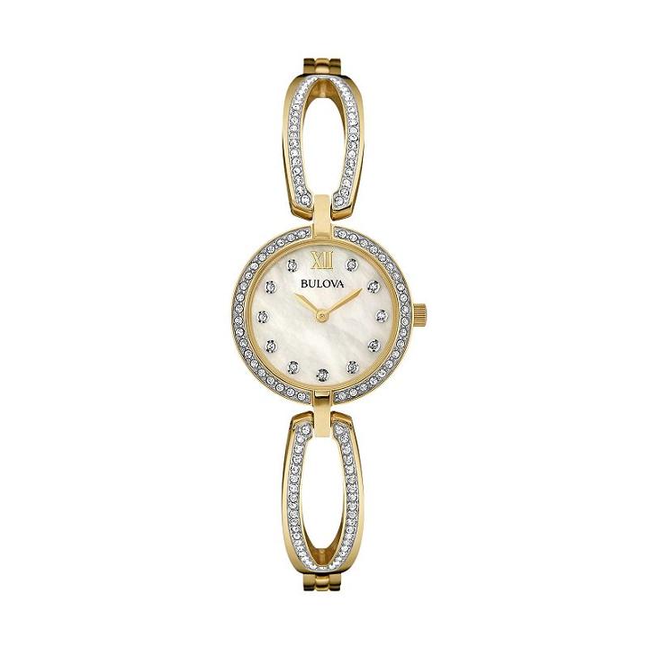 Bulova Women's Crystal Stainless Steel Bangle Watch - 98l225, Yellow