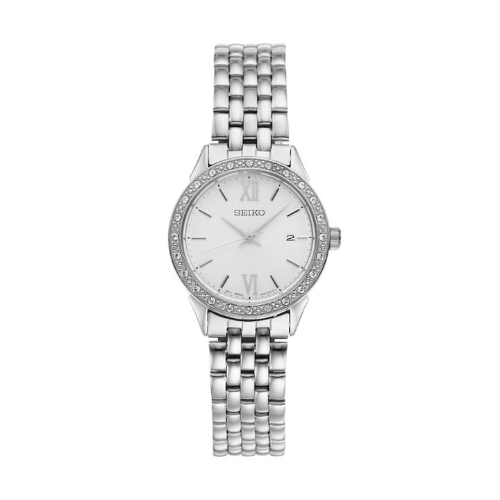 Seiko Women's Stainless Steel Crystal Bezel Watch - Sur695, Size: Small, Silver