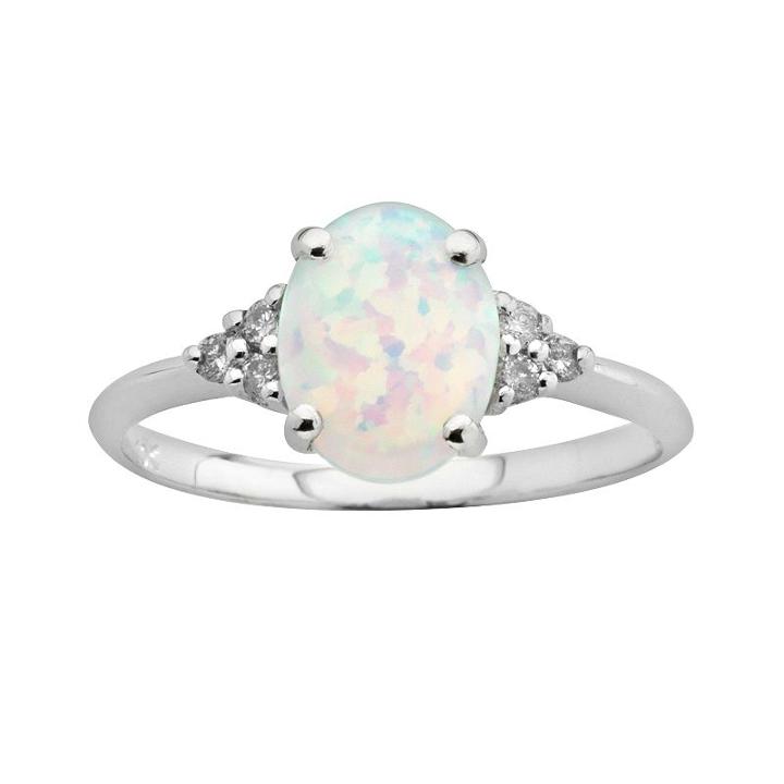 10k White Gold Lab-created Opal And Diamond Accent Ring, Women's, Size: 9
