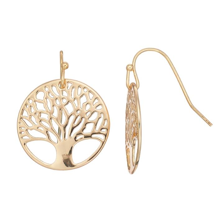 Lc Lauren Conrad Openwork Tree Of Life Nickel Free Disc Drop Earrings, Women's, Gold