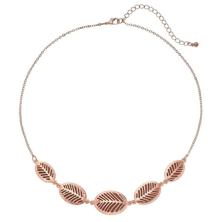 Glittery Graduated Leaf Necklace, Women's, Light Pink