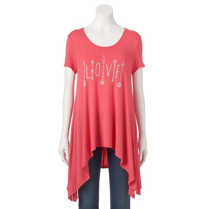 Women's Double Click Graphic Shark-bite Tunic Tee, Size: Xl, Orange