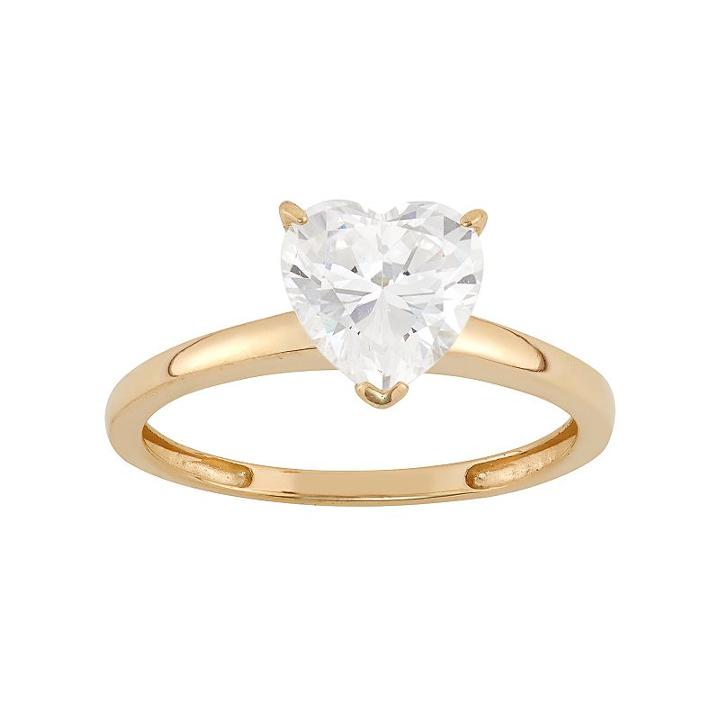 Cubic Zirconia Heart Solitaire Engagement Ring In 10k Gold, Women's, Size: 8, White