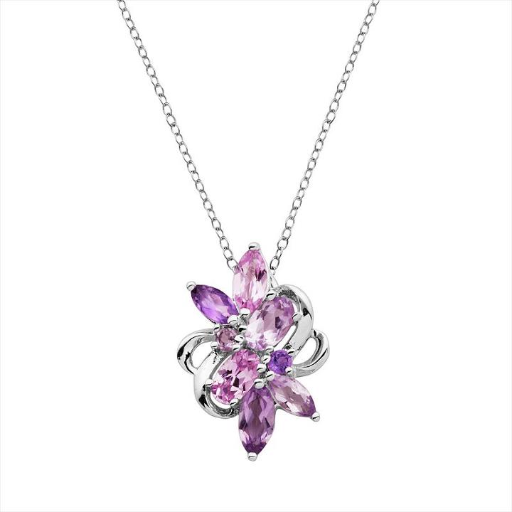 Sterling Silver Amethyst And Lab-created Pink Sapphire Cluster Pendant, Women's, Size: 18, Purple