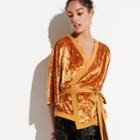 K/lab Kimono Wrap Velvet Top, Size: Small, Yellow