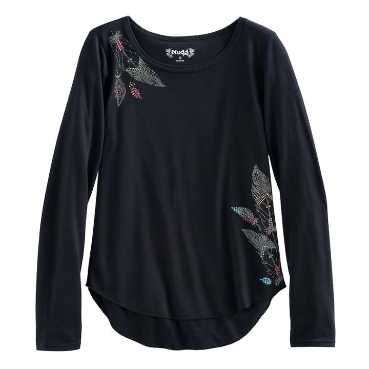 Girls 7-16 & Plus Size Mudd&reg; High-low Graphic Tee, Size: 7-8, Black