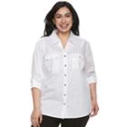 Plus Size Cathy Daniels Dot Roll-tab Shirt, Women's, Size: 3xl, Black White